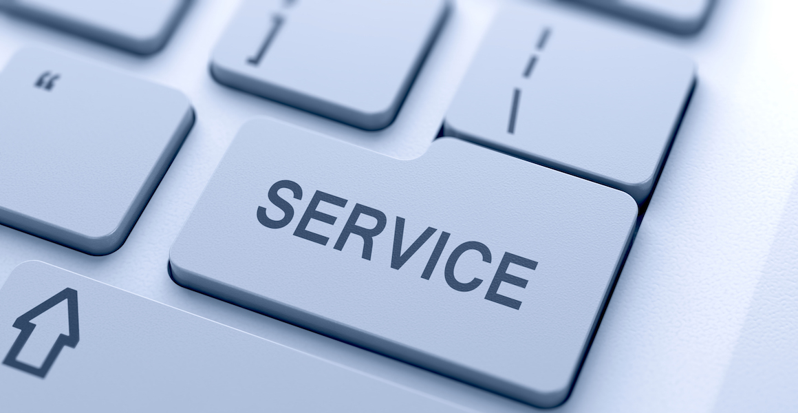 Taste mit Aufschrift „Service“ auf Computertastatur